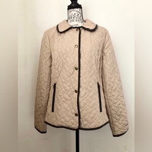 Charter Club Tan Quilted Jacket with Brown Piping